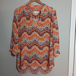 Amanda Uprichard 100% Silk Blouse Zip Chevron Popover Blouse